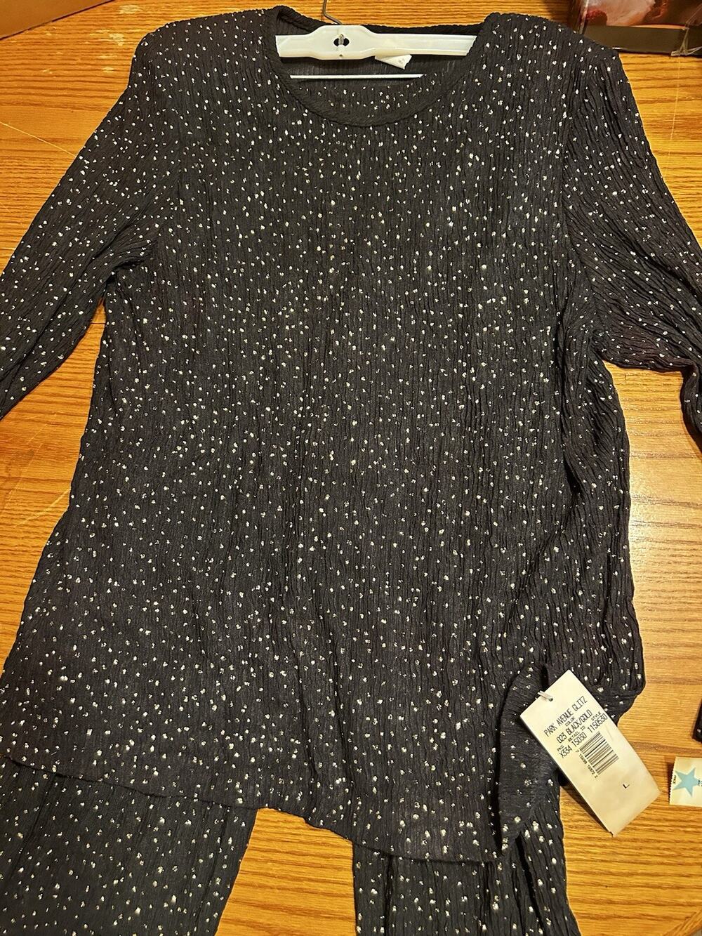 Koret Park Avenue Crinkle Black Gold Shirt Pants Set Womens Large